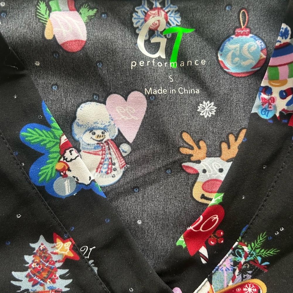 Festive Black Scrub Top with Holiday Print - Picture 2 of 2